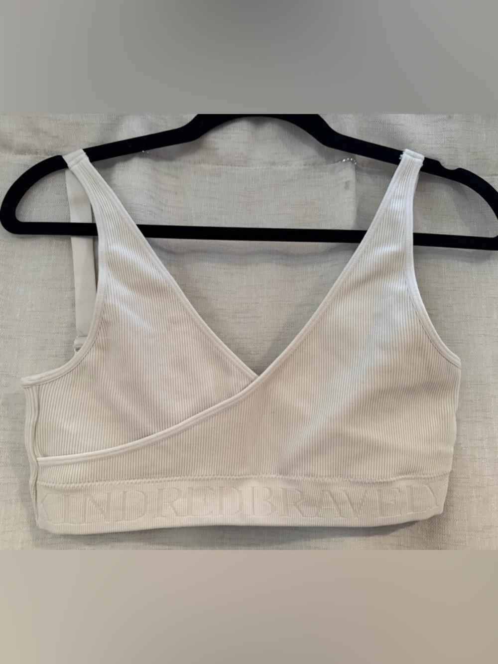 Ribbed V-Neck Nursing Bralette in Light Cream